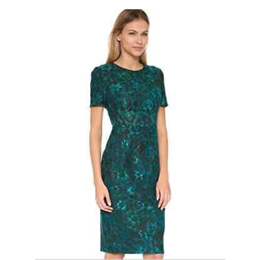 Black Halo Bailey teal floral sheath dress.